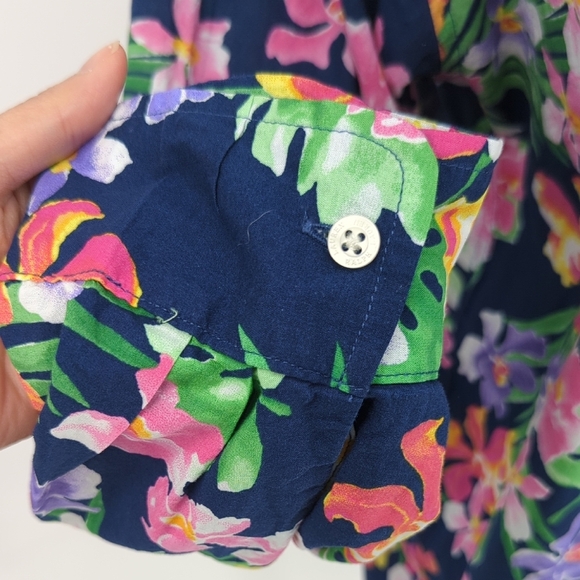 00966 Lauren Ralph Lauren Black Label Floral Shirt Navy Blue Pink size XL boho - Picture 4 of 7
